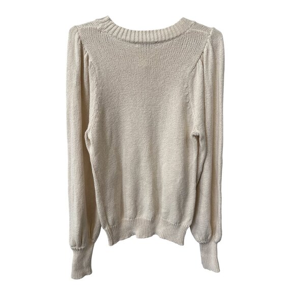 525 America Sweater Size Medium Puff Sleeve Crewneck Pullover Cream Cozy Staple - Picture 3 of 8